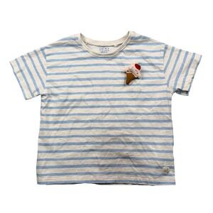 Girls Shirt 4 5 Years Short Sleeve Ice Cream Appliqué Blue White Striped  Next
